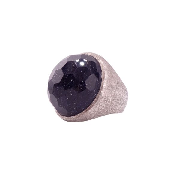 Lola Rose Round Multi Faceted Blue Goldstone Sterling Silver Ring Size 5 NWT - Picture 4 of 6